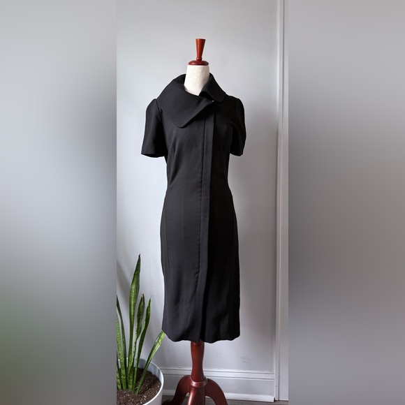 Gianfranco Ferre Dresses & Skirts - Gianfranco Ferré Vintage Black Dress Wide Structured Collar Wool Blend Tailored